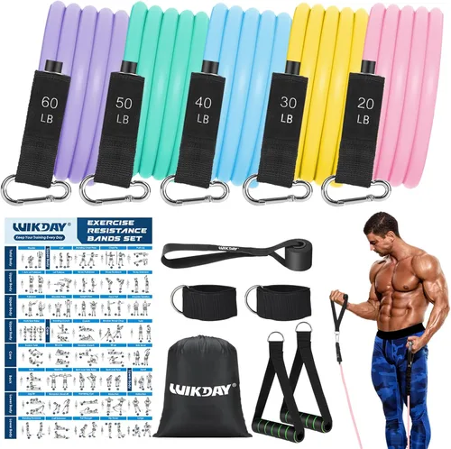 Vista 21 de WIKDAY Exercise Resistance Bands with Handles for Working Out Workout Bands Set with Door Anchor for Physical Therapy, Yoga, Pilates