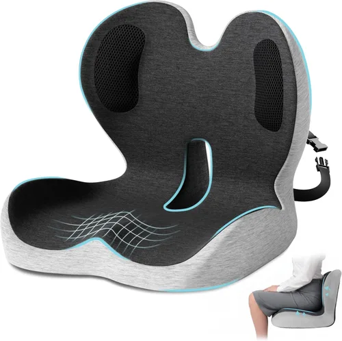 Vista 10 de Cojín de asiento, cojín para silla de oficina con soporte lumbar, cojín ergonómico para sentarse prolongadamente, cojines de apoyo de respaldo