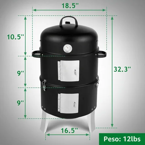 Vista 2 de Parrilla ahumadora de carbón multicapa de 18 pulgadas, ahumador vertical de carbón de acero, parrilla redonda resistente de doble capa para cocinar