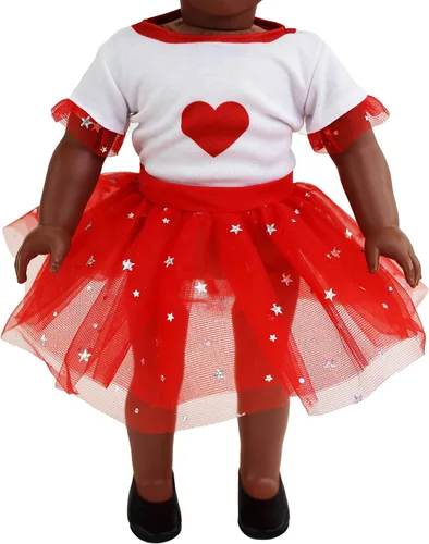 Vista 6 de Playtime by Eimmie - Ropa y accesorios para muñeca de 18 pulgadas, atuendo del día de San Valentín con vestido de tutú rojo y diadema a juego