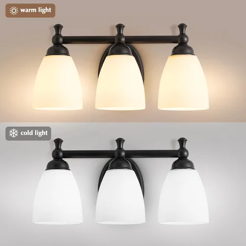 Vista 2 de EJIAXIN Luces de tocador para baño, 3 luces modernas sobre espejo, lámpara de baño negra, apliques de pared para dormitorio, iluminación para sala