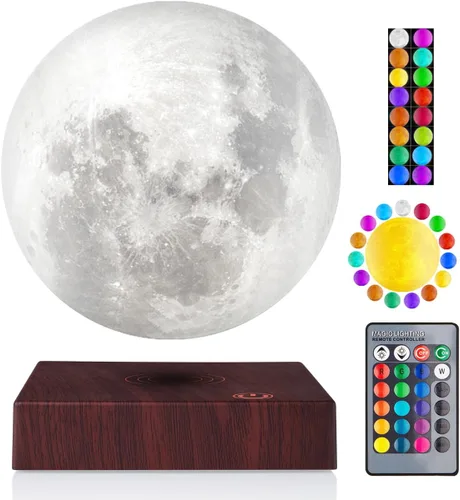 VGAzer Lámpara de luna flotante, lámpara de luna levitante magnética, 16 colores, luz de noche 3D giratoria de 5.9 pulgadas con luz de luna para