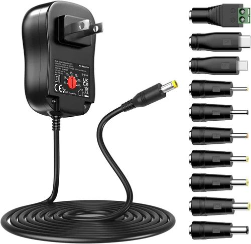 Powseed Fuente de alimentación universal de 6 V, 9 V, 12 V, 15 V, 18 V, 20 V, 24 V, CC, adaptador de corriente alterna, cargador USB de 5 V 1 A,