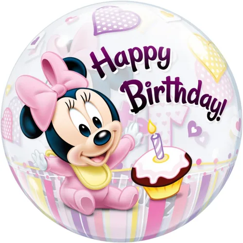 Vista 2 de Qualatex Globo de burbujas de Minnie Mouse de 22 pulgadas para el primer cumpleaños