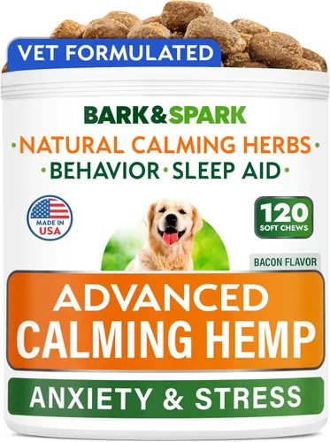 Vista 9 de BARK&SPARK Golosinas de cáñamo calmantes avanzadas para perros, aceite de cáñamo + melatonina, alivio de la ansiedad, ayuda de separación, alivio