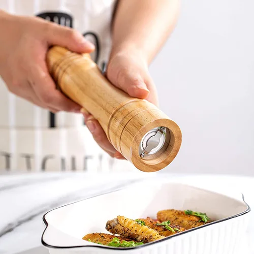 Vista 2 de Molinillo de pimienta de madera recargable, molinillo de pimienta, juego de molinillo de sal y pimienta ajustable, accesorios de cocina, molinillo