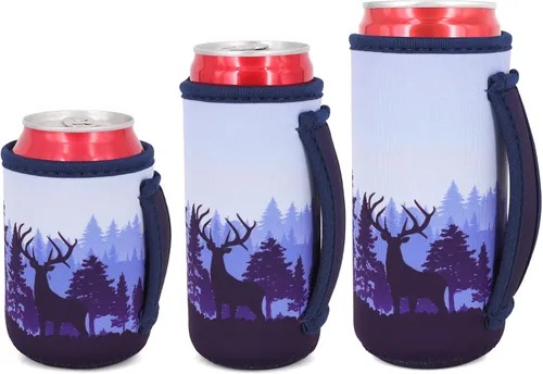 Vista 10 de 3 Pack de fundas aisladas reutilizables de neopreno con asa para soda, bebida energética, refresco, cerveza, seltzer duro, fundas para latas de 12