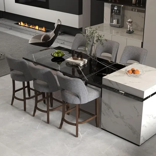 Vista 25 de VKNOW Juego de 2 Taburetes de Bar, Taburetes de Bar Tapizados de Altura de Mostrador, Taburetes Modernos de Mostrador con Patas de Madera para Isla