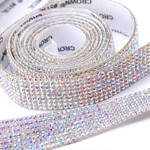 Vista 3 de 4 rollos de cinta autoadhesiva con diamantes de imitación y cristal Bling con tiras adhesivas de 2 mm para manualidades, bodas, cumpleaños, fiestas