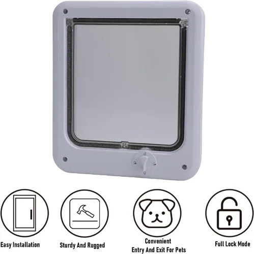 Vista 8 de HEEPDD 4-Way Lock Cat Door, Durable PP Plastic, Privacy & Security, Easy Entry Rotating Flap, for Indoor Outdoor Access, Window or Screen Door