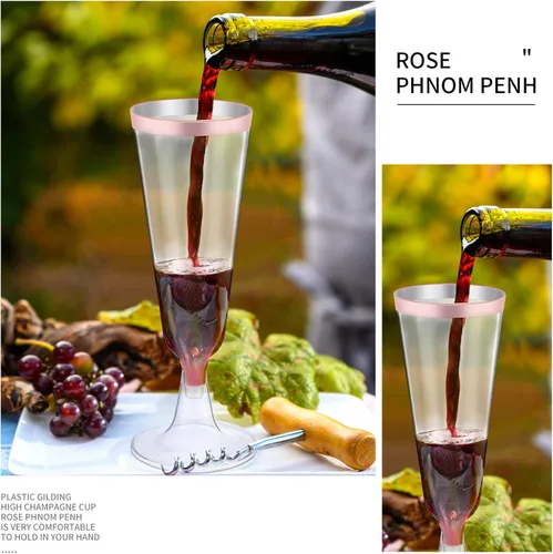 Vista 4 de Thenshop Paquete de 50 copas de champán de plástico color oro rosa de 5.5 onzas, elegantes copas de champán desechables transparentes, vasos