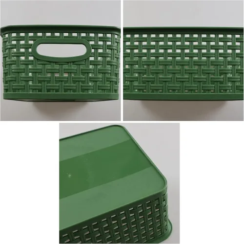 Vista 3 de Cesta de cocina de plástico, cestas de almacenamiento tejidas, 6 paquetes de color verde oscuro