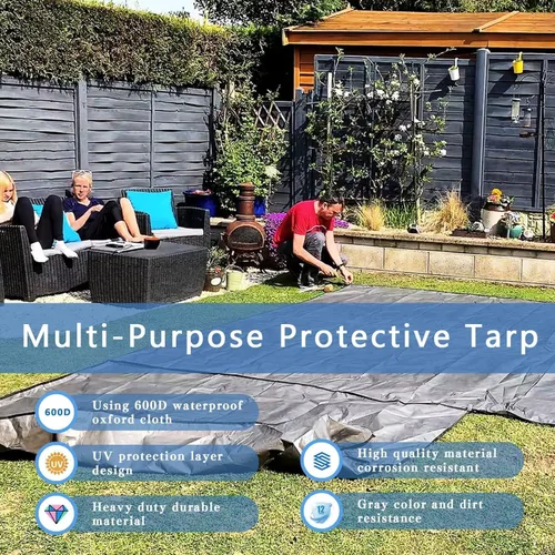 Vista 6 de Lona impermeable negra de 20 mil, 3 x 3 pies (paquete de 2), cubierta de lona resistente para todo tipo de clima, lona Oxford para techo de cama
