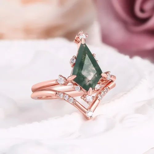 Vista 4 de LAZLUVU Anillos de compromiso de cristal, anillos de boda chapados en oro, anillo de boda para mujer