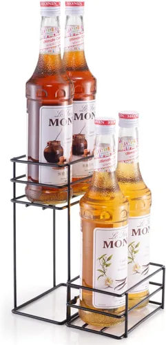 Vista 10 de Estante para jarabe para accesorios de barra de café, organizador de botellas de hierro con 4 compartimentos, estante de almacenamiento de encimera