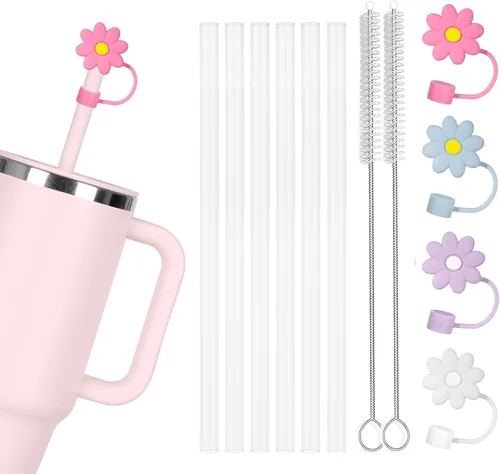 Vista 8 de 6 tapas de popote para vaso HydroFlask de 32 onzas y 40 onzas, 0.4 pulgadas, popotes de silicona para tapa a presión Hydro Flask, a prueba de polvo