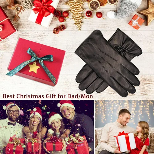 Vista 7 de Harssidanzar - Guantes de piel de oveja italiana de lujo con forro de cachemira, para hombre