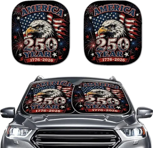 Vista 18 de Howilath 1776-2026 250Th Anniversary Car Sunshades for Windshield 2-Piece Sun Visor Protector Covers Heat Shield Reflector Sunblock Universal Fit