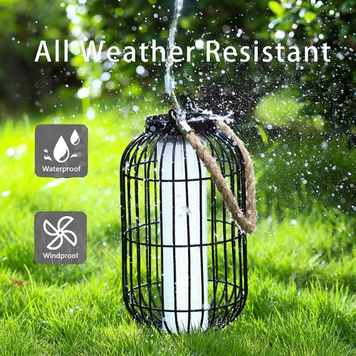 Vista 5 de pearlstar Farol grande con energía solar para exteriores, luces colgantes de metal resistente, lámpara de mesa solar decorativa impermeable