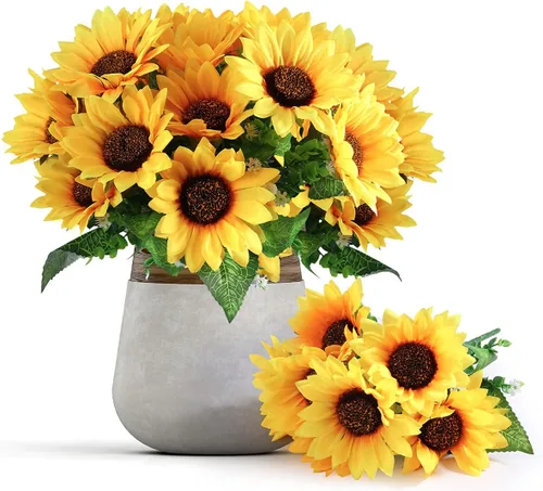 Mocoosy 4 racimos de girasoles artificiales, girasoles falsos con tallos, flores silvestres de seda realistas amarillas para decoración de boda