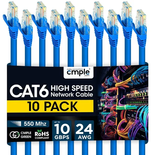 Vista 28 de Cmple - Cable Ethernet Cat 6 de 1.5 pies, cables de conexión Cat6, cable LAN de 10 Gbps, cable de red de 550 MHz, conectores RJ45, compatible
