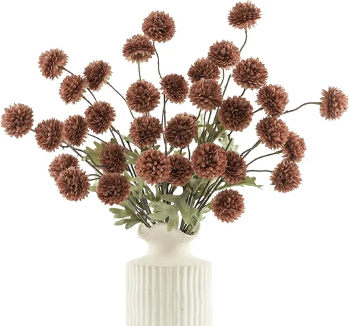 Vista 7 de DuHouse 6 piezas de flores artificiales de seda falsa pompón crisantemo, pequeña mini bola de crisantemo de seda con tallos para bodas DIY arreglos