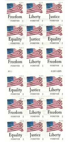 Sellos USPS con 4 diseños distintos de banderas estadounidenses
