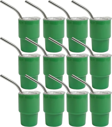 Vista 20 de S-SNAIL-OO Mini vaso de chupito con pajilla, sublimación de doble capa de metal, lindo juego de vasos de chupito de 3 onzas con tapas para bebidas