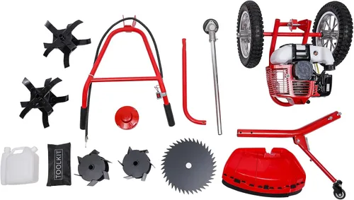 Vista 7 de Cortacésped a gas de 2 tiempos de 49 cc, cortacésped manual de empuje, cortadora de cepillo, recortadora de césped, herramienta de jardín al aire