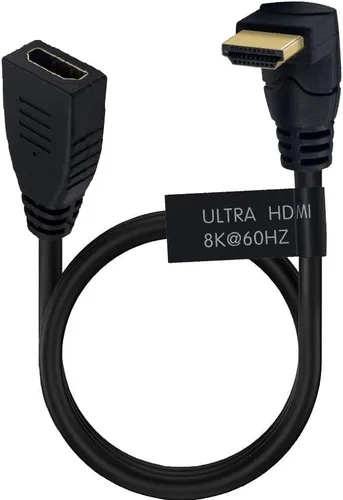 Vista 9 de Cable de extensión HDMI 8K a 60Hz de 2 pies, 48 Gbps, cable Ultra HD, recto hembra a macho en ángulo descendente, extensor HDMI 2.1, cable