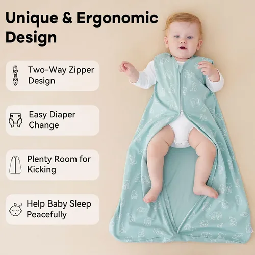 Vista 4 de Unnivoll - Saco de dormir para bebé de 0 a 6 meses, 0.5 tog, manta portátil para bebé, 3 unidades, 100 % de algodón, saco de dormir ligero