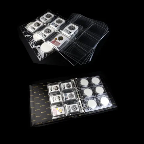Vista 6 de Páginas de monedas de 6 bolsillos para coleccionistas, páginas estándar de colección de monedas de 9 agujeros, 10 hojas de fundas para monedas