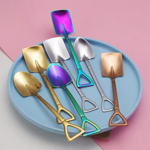 Vista 6 de 10 cucharas de pala de acero inoxidable, cucharas de postre reutilizables para café, té, helado, fruta y azúcar pastel