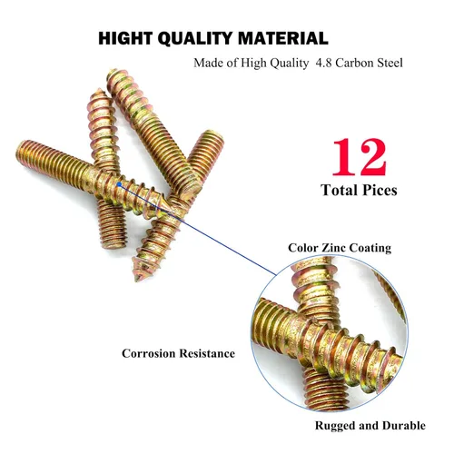Vista 3 de Paquete de 12 Pernos Colgantes M10 x 60 - Pernos de Doble Cabeza de 60mm(2.36") - Tornillos Colgantes de Espiga de Madera de 10mm(0.39") para Muebles