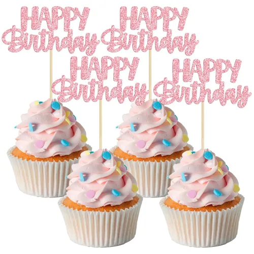 Vista 20 de Gyufise 24 piezas de decoración para pastel de cumpleaños con purpurina, adornos brillantes para pastel de cumpleaños, adornos de comida