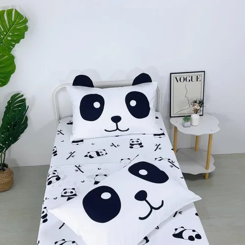 Vista 2 de MUSOLEI Sábanas Panda Sábanas ajustadas Lindas hojas de cama con conjunto de cama de animales 3D con orejas para niñas Conjunto de cama individual