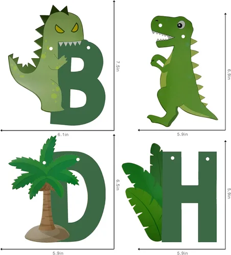 Vista 2 de Cartel de cumpleaños de dinosaurio – Cartel de feliz cumpleaños de dinosaurio, decoración de fiesta de cumpleaños con temática