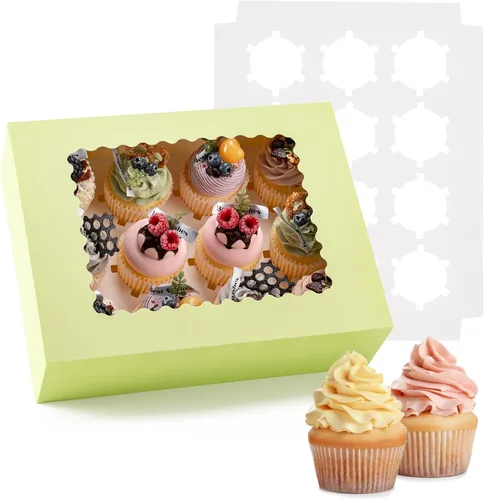 Vista 12 de Hoewina 6 Cajas para Cupcakes - Para 12 Cupcakes con Ventana, Soporte para Cupcakes de Grado Alimenticio, Fácil Transporte y Presentación - Ideal