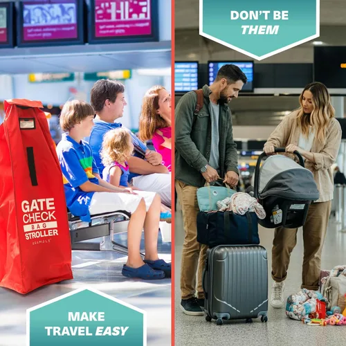 Vista 8 de Bramble 600D Oxford - Bolsa grande para cochecito de 47 pulgadas para avión con tapa abatible y ventana de identificación, bolsa impermeable