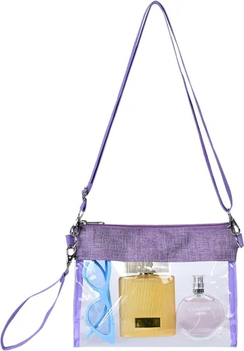 Bolso Cruzado Transparente Aprobado para Estadios Bolsa de Mano Transparente para Trabajo, Concierto y Deportes, Púrpura