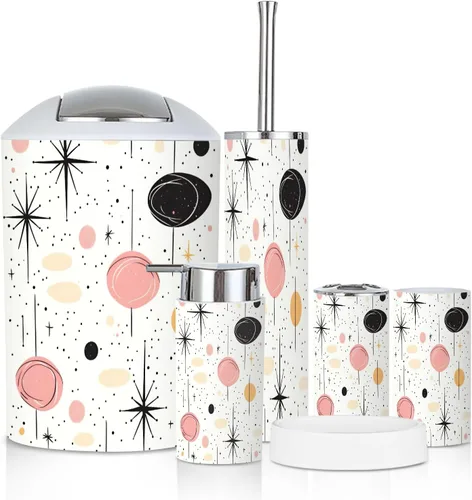 Vista 21 de Bathroom Accessory Set 6 Piece Emerald Cactus Vibrant Sky Stained Glass Western Scene Trash can, Toothbrush Holder, Soap Dispenser, Soap Dish