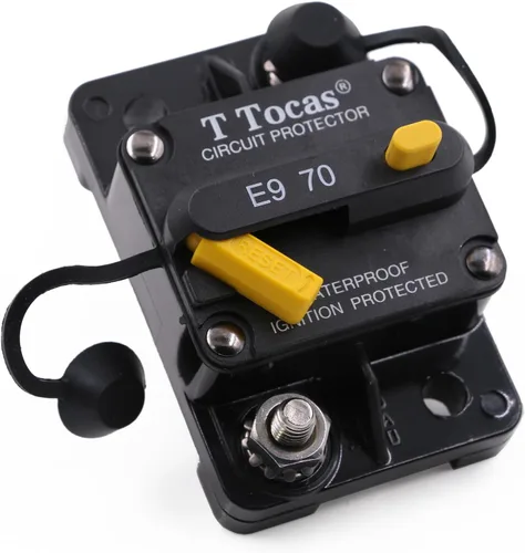 Vista 58 de Disyuntor de pernos Hi-Amp E9 T3 250A de 3/8 pulgadas con reinicio manual 12 V - 48 V CC Impermeable IP67, montaje en superficie, 250 amperios