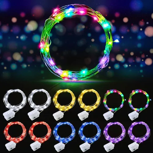 AIKEI Paquete de 12 luces LED de hadas que funcionan con pilas, guirnaldas de luces impermeables de 7 pies, 20 luces LED de luciérnagas estrelladas
