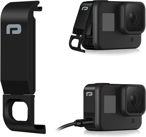 Puerta lateral de repuesto para GoPro Hero 8 Negro, USB Pass a través de la cubierta de batería de carga extraíble tipo C, adaptador de puerto de