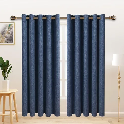Vista 37 de LORDTEX Cortinas opacas texturizadas con aspecto de lino con forro aislante térmico, cortinas de ventana gruesas y pesadas con ojales para Azul