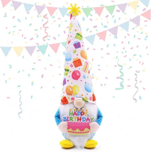 Gnomos de feliz cumpleaños, gnomos de felpa sosteniendo un pastel para decoraciones de fiesta, gnomo hecho a mano para regalos de cumpleaños, Tomte
