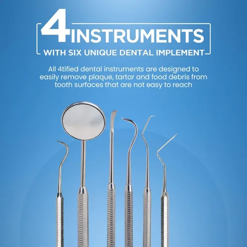 Vista 7 de 4tified Herramientas dentales Kit de higiene 4 piezas de acero inoxidable francés profesional limpieza de dientes uso doméstico placa eliminación