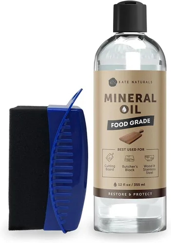 Vista 8 de Kate Naturals Aceite mineral para tabla de cortar madera, bloque de carnicero y cuchillo. Aceite mineral de grado alimenticio para tabla de cortar