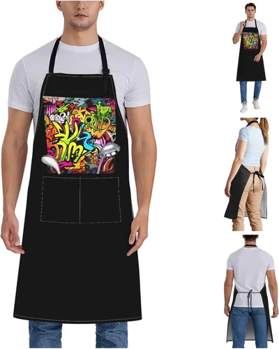 Vista 7 de Graffiti Drawing Aprons for Women with 2 Pockets, Kitchen Cooking Apron for Men, Water and Oil Resistant, Adjustable Bib Apron Extra Long Work