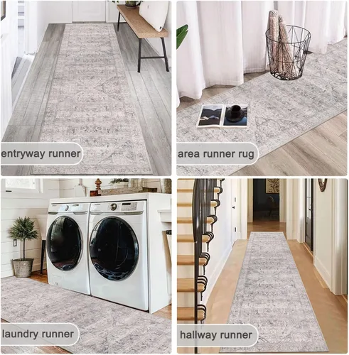 Vista 7 de Homcomoda Alfombras de pasillo envejecidas para pasillo, 2 x 10 pies, antideslizantes, lavables, extra largas, alfombra de pasillo de cocina